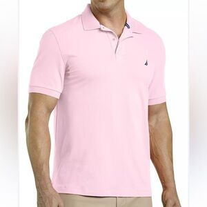 Nautica Men’s Pink Short Sleeve Polo Shirt with Navy Logo | Size XXL